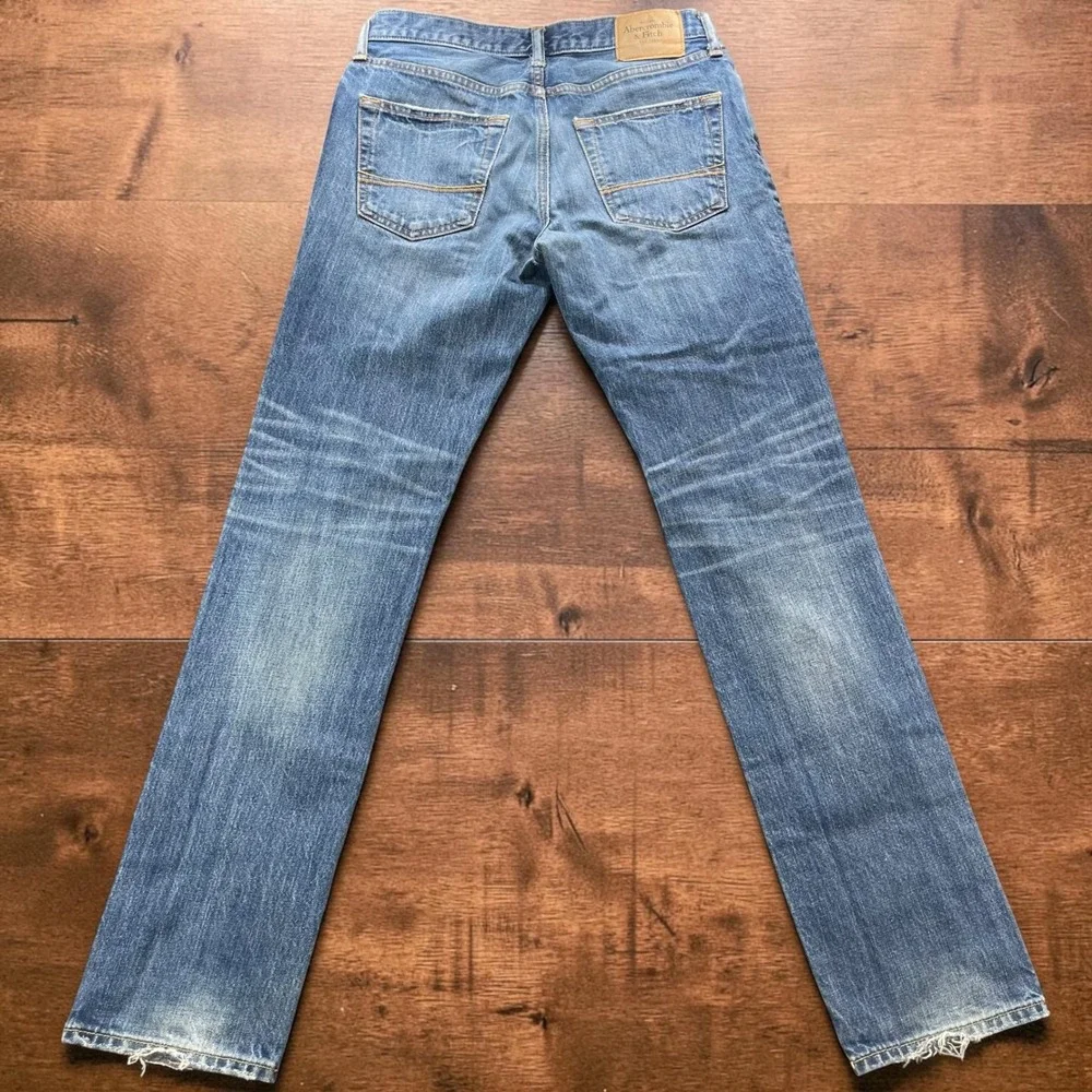 Y2K Abercrombie Fitch Skinny Jeans Mens 30x32 Medium Wash Button Fly Distressed